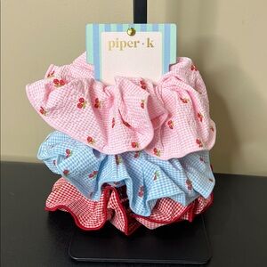 Piper K  | Spring Cherries 🍒 Gingham Oversized Scrunchie Set